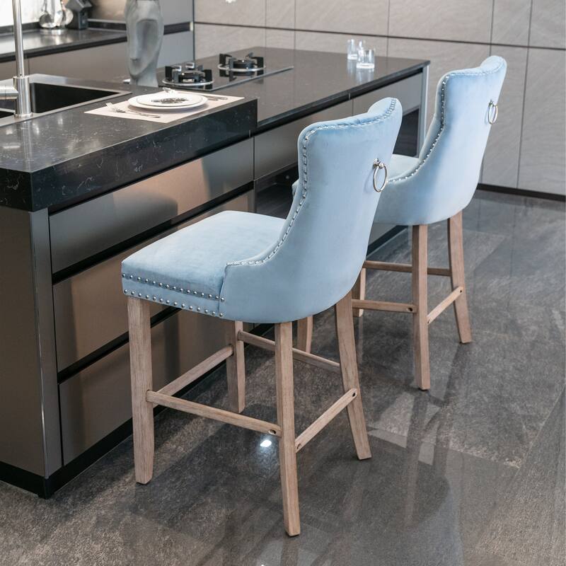 Contemporary Velvet Upholstered Barstools,Set of 2