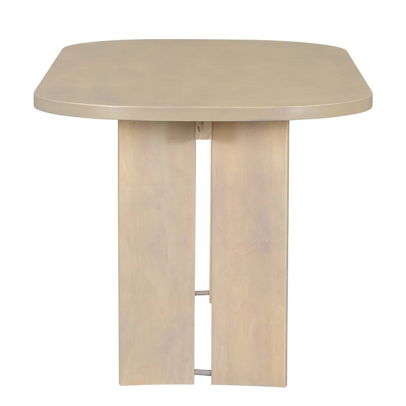 Solid Wood Dining Table Set with Bench - 6-Piece Upholstered Rectangular Dining Room Table Set with Bench