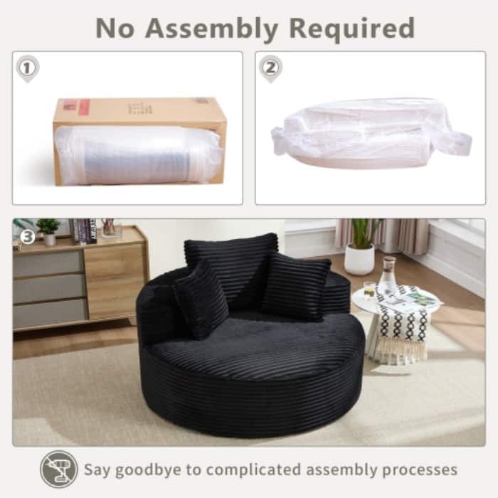 Round Memory Foam Sofa Bed, Cloud Sectional Couch with 3 Pillows for Living Room