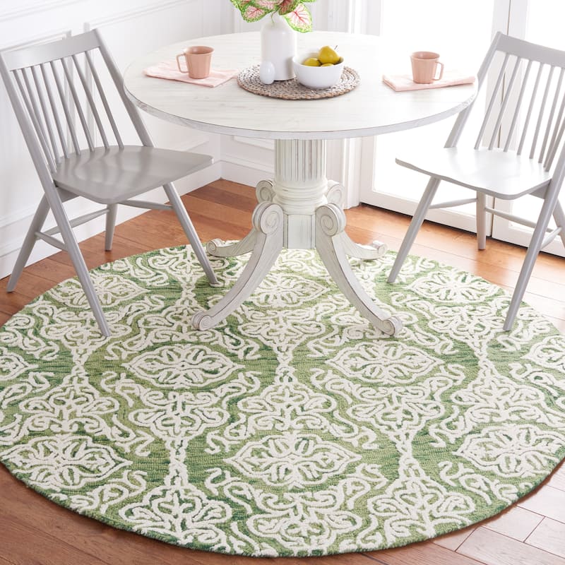 SAFAVIEH Handmade Blossom Cateluta Modern Floral Wool Rug - 6' Round - Green/Ivory