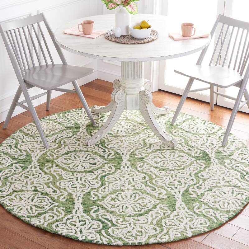 SAFAVIEH Handmade Blossom Mahalia Modern Floral Wool Rug - 6' x 6' Round - Green/Ivory