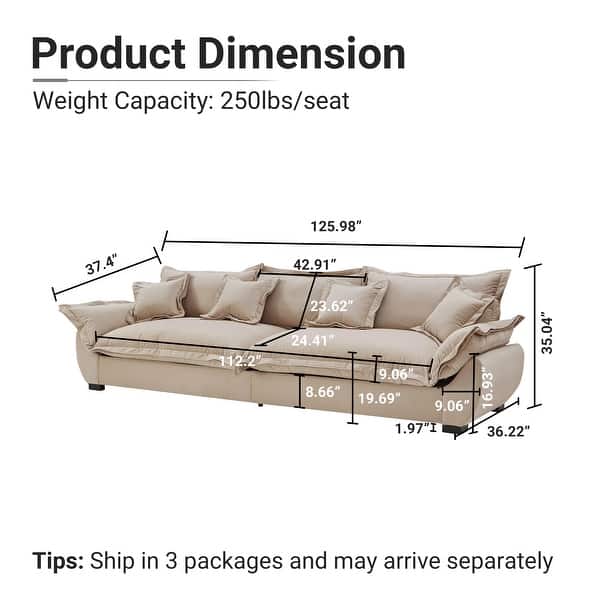 dimension image slide 1 of 3, 126" Velvet Sectional Sofa,Modular 3-Piece with Storage Removable Cushions