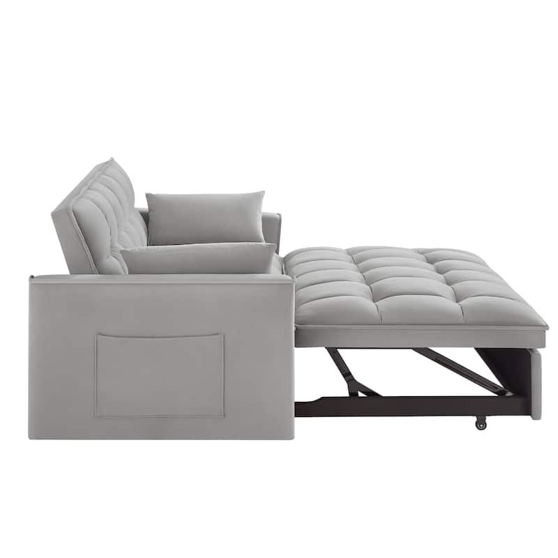 Gray Velvet 4-in-1 Pull-Out Loveseat Sofa Bed