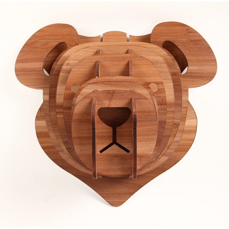 3D Faux Teddy Bear Head Wooden Sculpture - 10 x 20