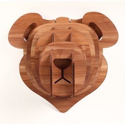 3D Faux Teddy Bear Head Wooden Sculpture