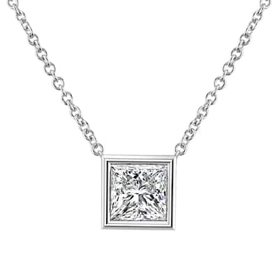 Auriya 14k Gold 1/4ctw Solitaire Princess-cut Diamond Necklace (I-J, VS1-VS2) - White I-J - 0.25CT
