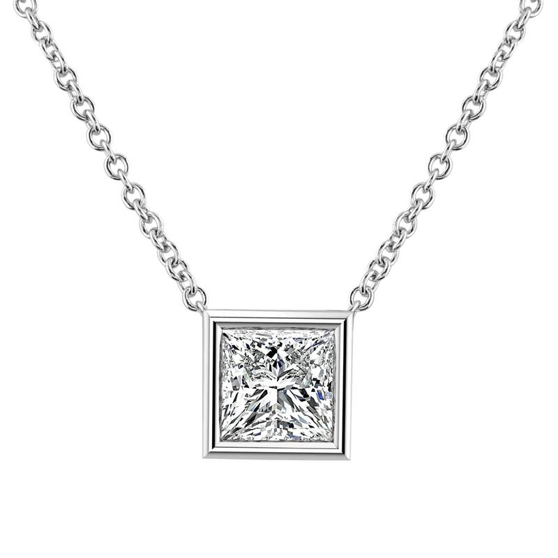 Auriya 14k Gold 3/8ctw Solitaire Princess-cut Diamond Necklace (I-J, VS1-VS2) - White I-J - 0.40CT - White