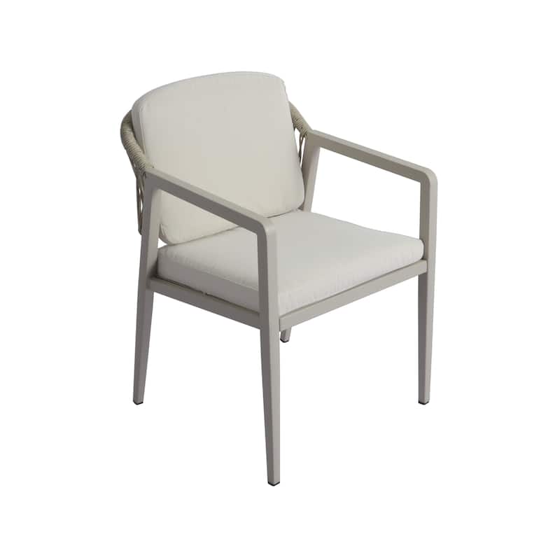 Beige Grey Outdoor Rattan Dining Chairs Set of 2 with Iron Frame, Side Chair Reception Chair Leisure Chair