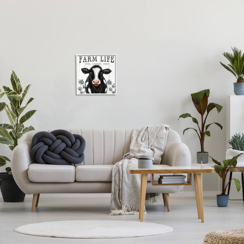 Stupell Farm Life Dairy Cow Sign Wildflower Florals Framed Wall Art - Black
