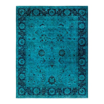 Overton Hand Knotted Wool Vintage Inspired Modern Contemporary Overdyed Blue Area Rug - 8' 1" x 10' 4"