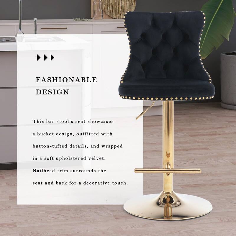 Velvet Upholstered Nailheads Tufted Swivel Bar Stools (Set of 6)