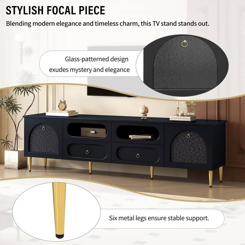 78.8'' Retro TV Stand w/ 2 Cabinets & 4 Drawers, Entertainment Center Media Console Cabinet w/ Six Metal Legs & Anti-tip Device