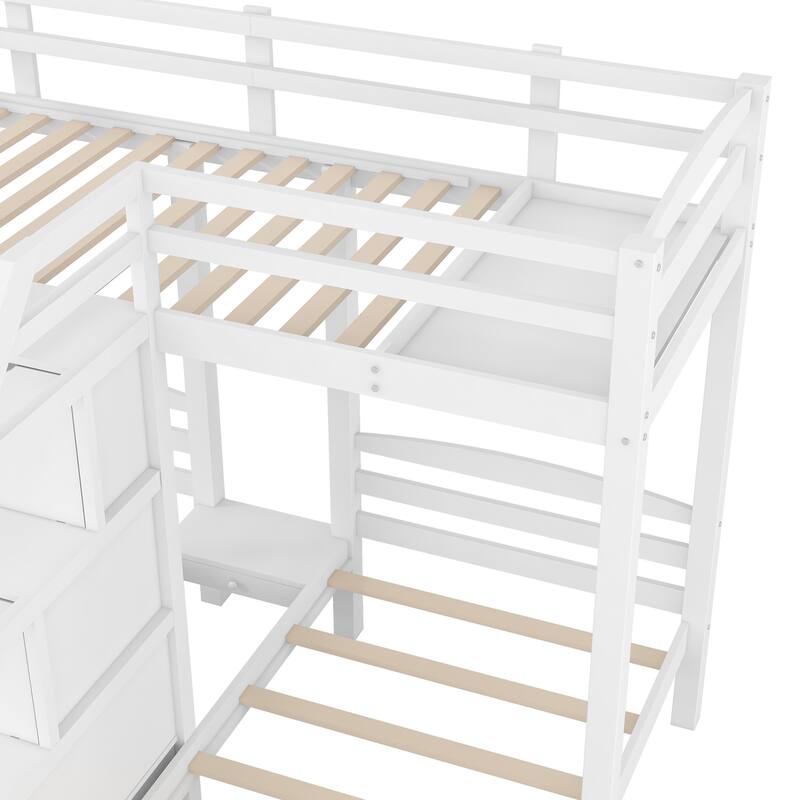 Merax Twin over Twin & Twin Bunk Bed with Built-in Staircase and Little Drawer