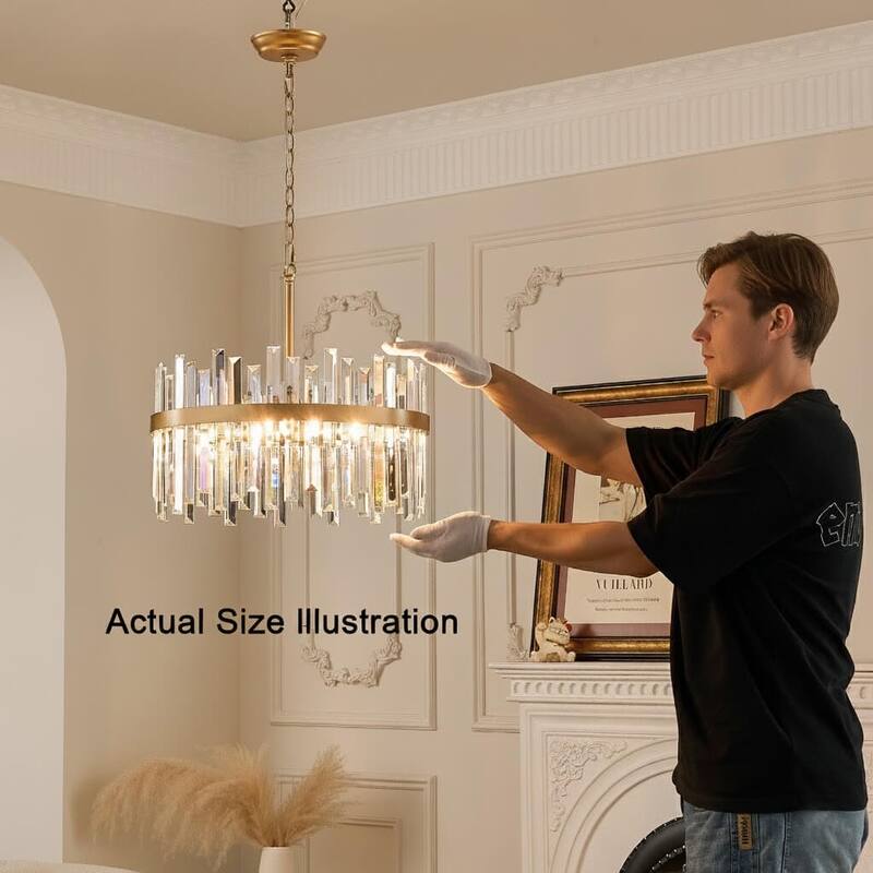 Casandra 5-light Drum Crystal Glass Chandelier-Glossy Brass - 18.5 inches in diameter x 16.5 inches H