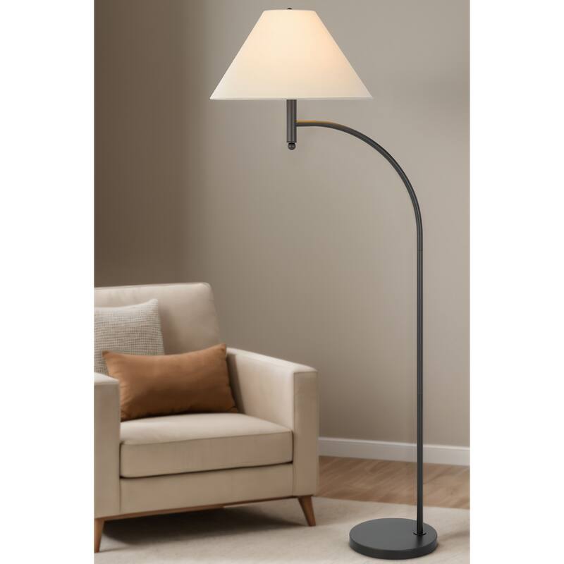 150W 3 way Groton metal mini arc floor lamp with hardback fabric shade - One Size