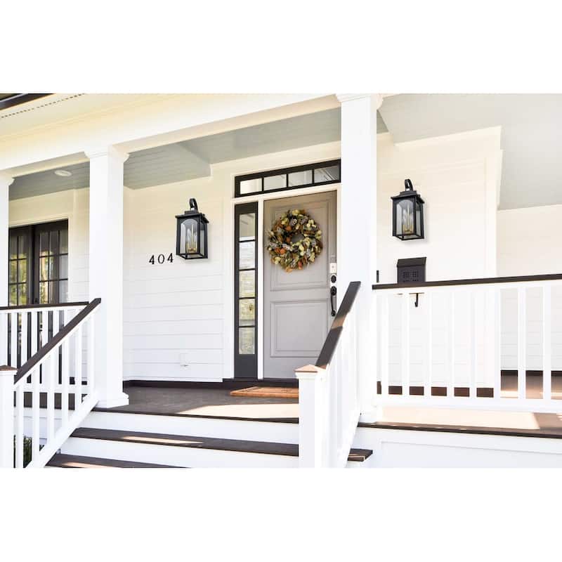 18"H Black Outdoor Wall Sconce with Golden Candelabra