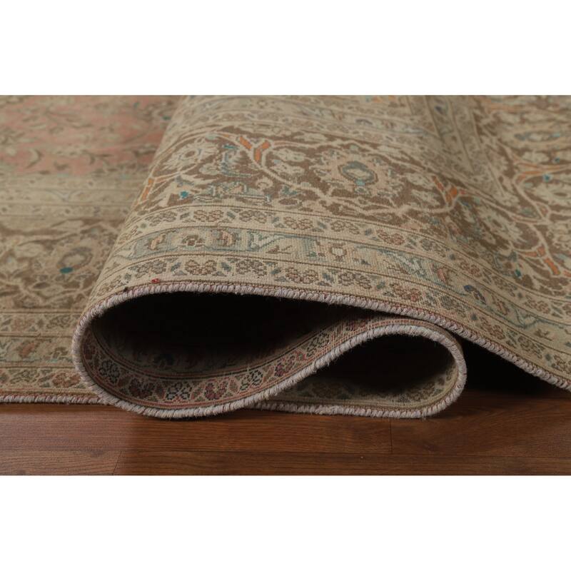 Traditional Pink Mashad Persian Vintage Area Rug Handmade Wool Carpet - 9'7" x 12'8"