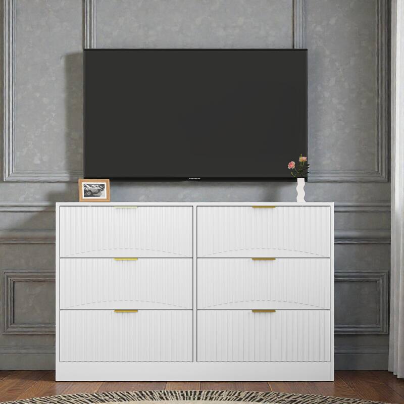 Modern 6 Drawer Dresser with Wavy Drawer Fronts, Large Chest of Drawers Storage Cabinet for Bedroom Living Room