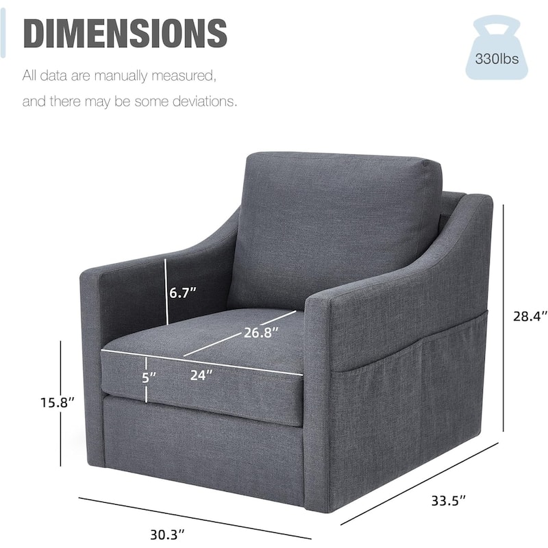 Swivel Accent Chair - Modern Linen Armchair with Removable Cover for Living Room & Reception