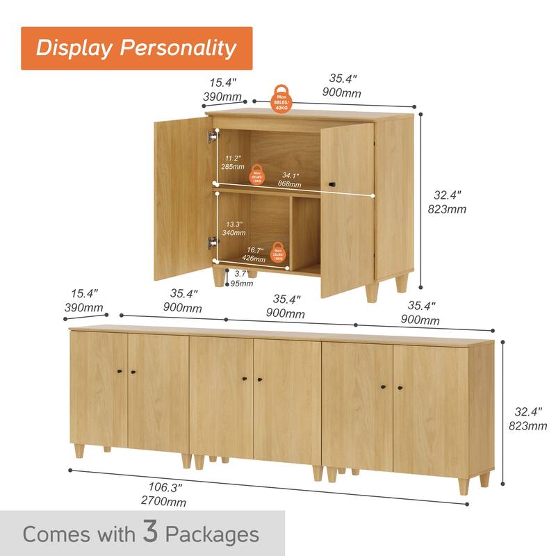 Sideboards Buffet Cabinets with Doors for Dining Room, 32.4"H