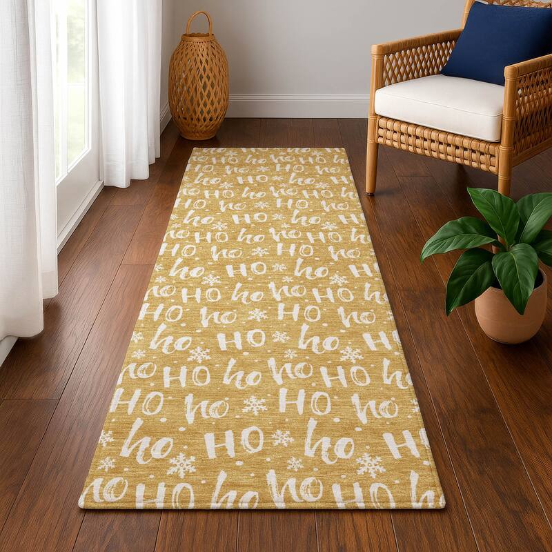 Premium Washable Super Soft Christmas Ho Ho Mayfield Rug - Gold - 2'3" x 7'6"