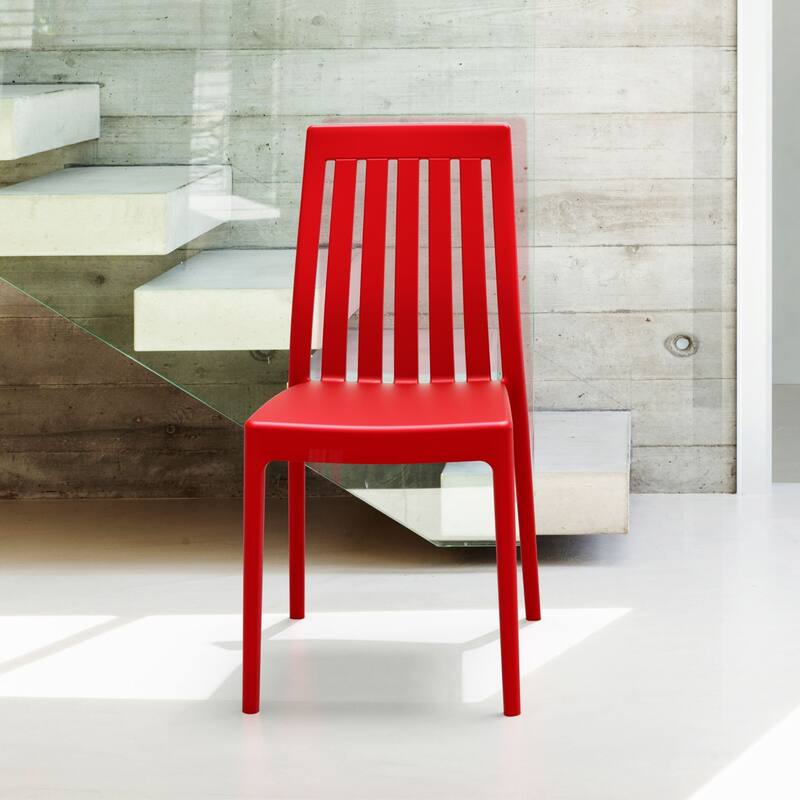 35" Red High Back Stackable Outdoor Patio Dining Chair