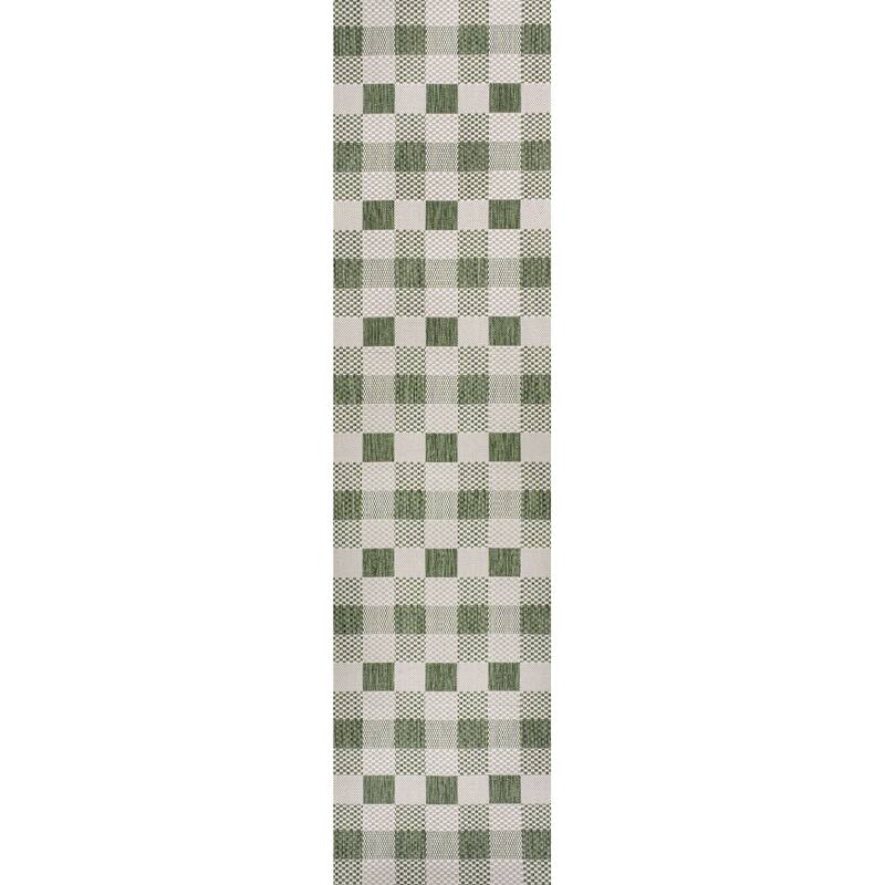 JONATHAN Y Biot Traditional Geometric Bold Gingham Black/Cream Indoor/Outdoor Area Rug - 2 X 8 - Green/Cream