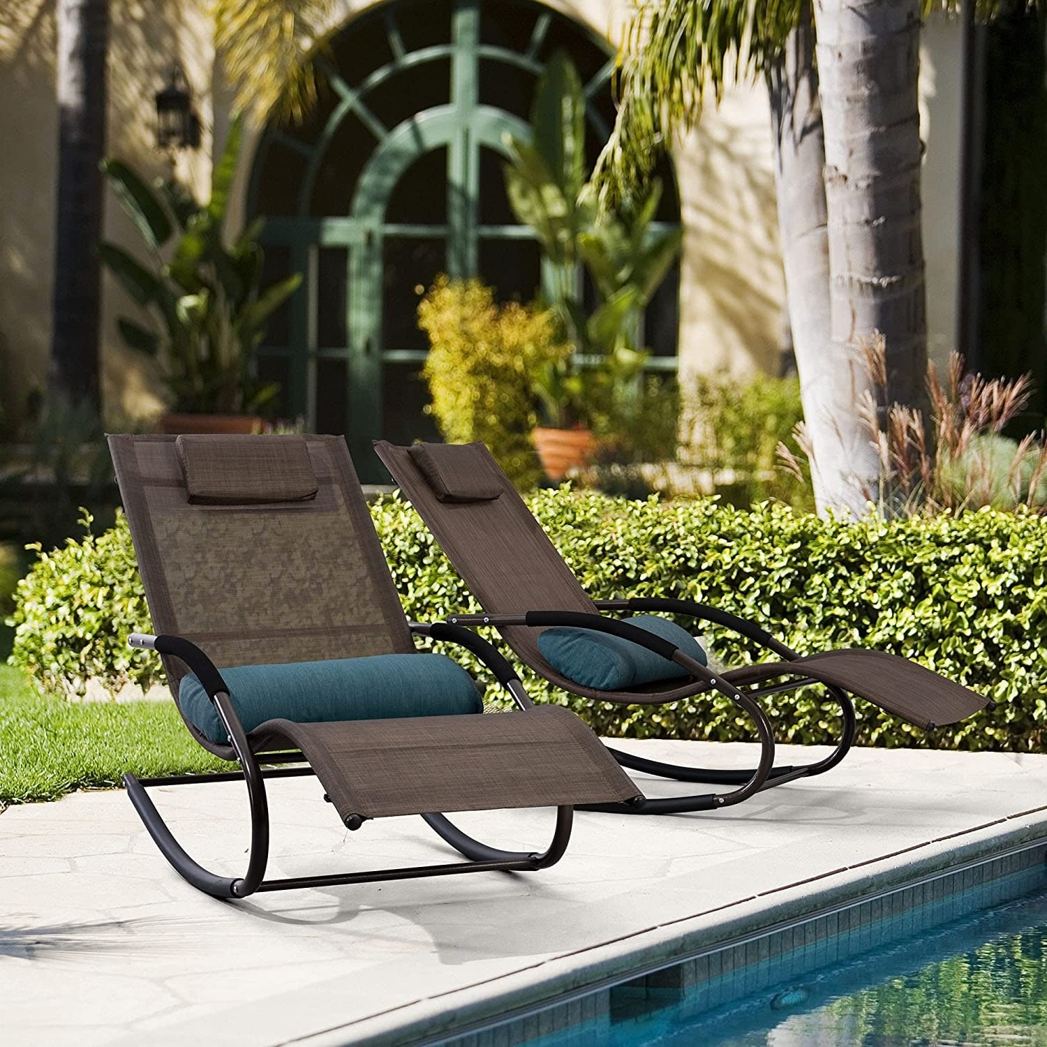 Outdoor Chaise Lounge Steel Curved Patio Rocking Lounge Chair with