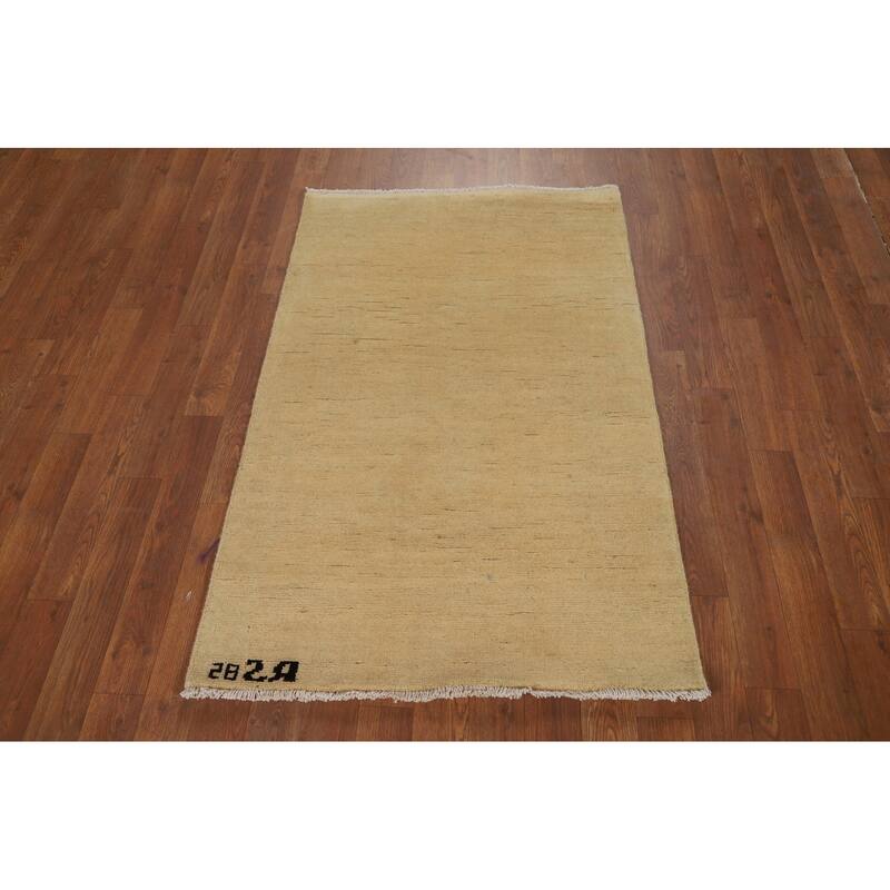 Muted Yellow Gabbeh Modern Foyer Rug Handmade Solid Wool Carpet - 2'7"x 4'1"