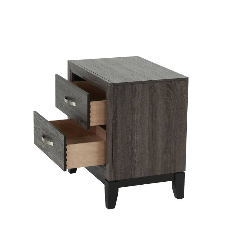 Bedroom Furniture Rustic Oak Simple 1pc Nightstand 2-Drawers Bed Side Table Solidwood