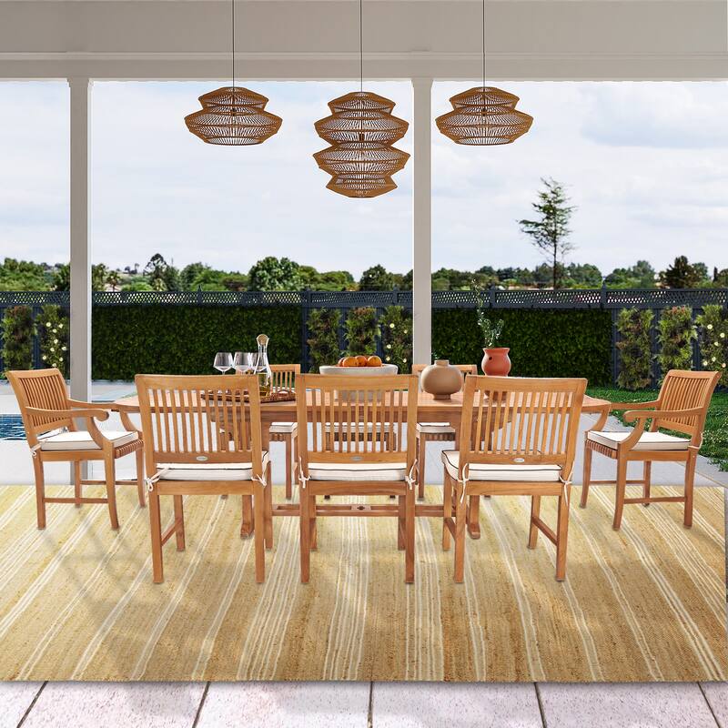 Chic Teak 9 Piece Teak Wood Castle Patio Dining Set including Oval ...