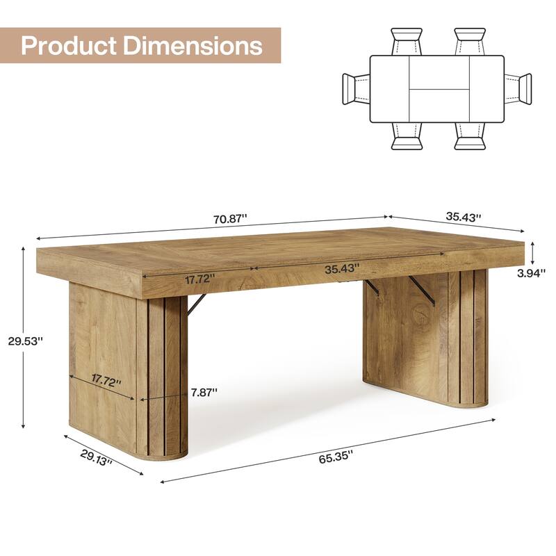 Farmhouse Dining Table, Rustic Rectangular Kitchen Table for Dining Room and Kitchen, Brown - N/A