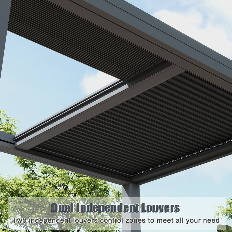 EROMMY Louvered Pergola 10x13, Aluminum Motorized Pergola with Adjustable Roof, 4 Patio Screens, Outdoor Shade and Rain Cover