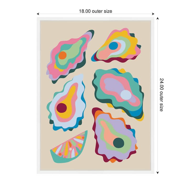 Kate and Laurel Sylvie Coastal Oysters and Lemon Framed Canvas by Rachel Lee