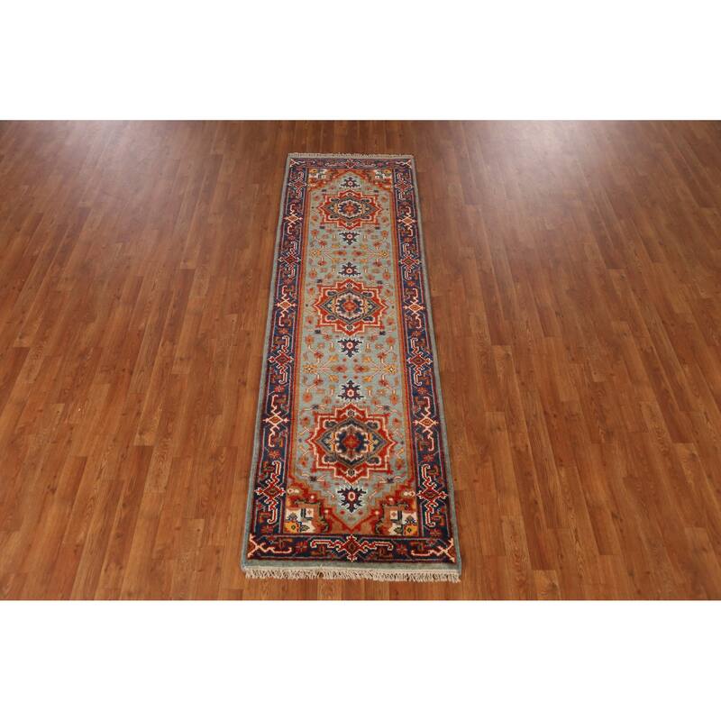 Heriz Serapi Indian Runner Rug Handmade Geometric Wool Carpet - 2'6" x 8'0"