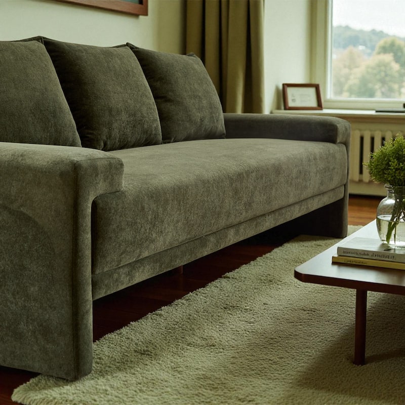 84.5" Modern Velvet Upholstered Sofa, 3-Seater Couch with Durable Wooden Frame for Living Room & Apartments