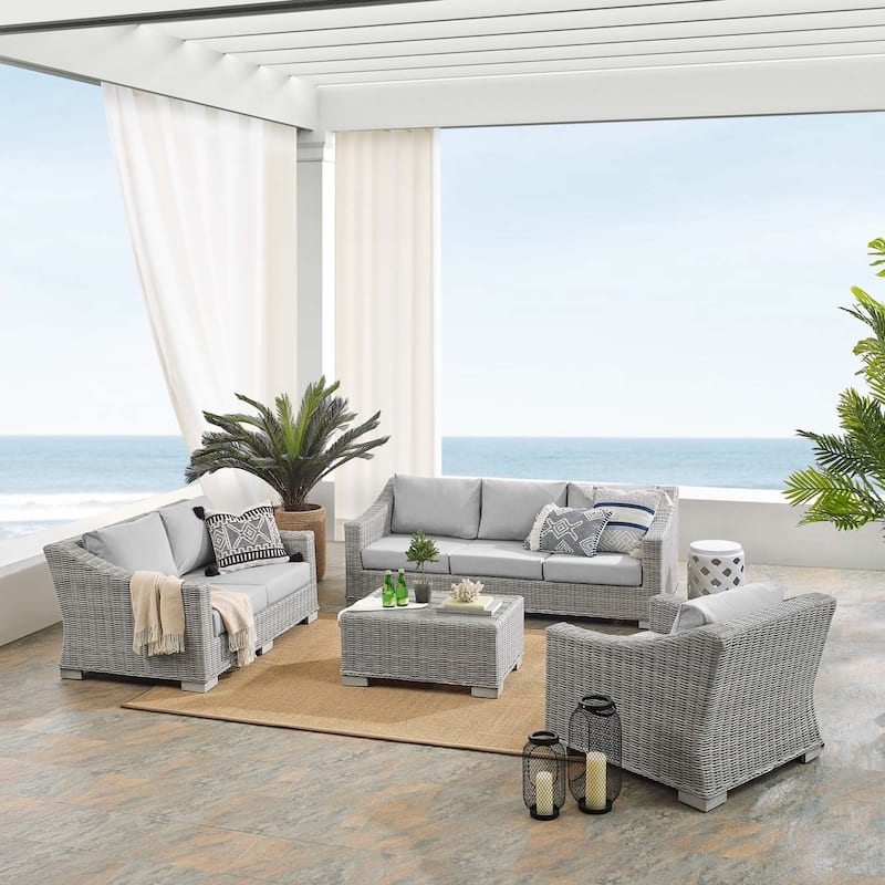Conway Sunbrella® Outdoor Patio Wicker Rattan 4-Piece Furniture Set - Light Gray Gray