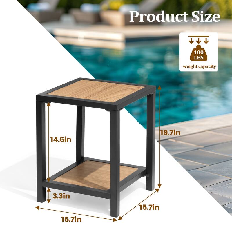 Outdoor Patio 2-Tier Small Square Side Table - 15.7 in L * 15.7 in W * 19.7 in H