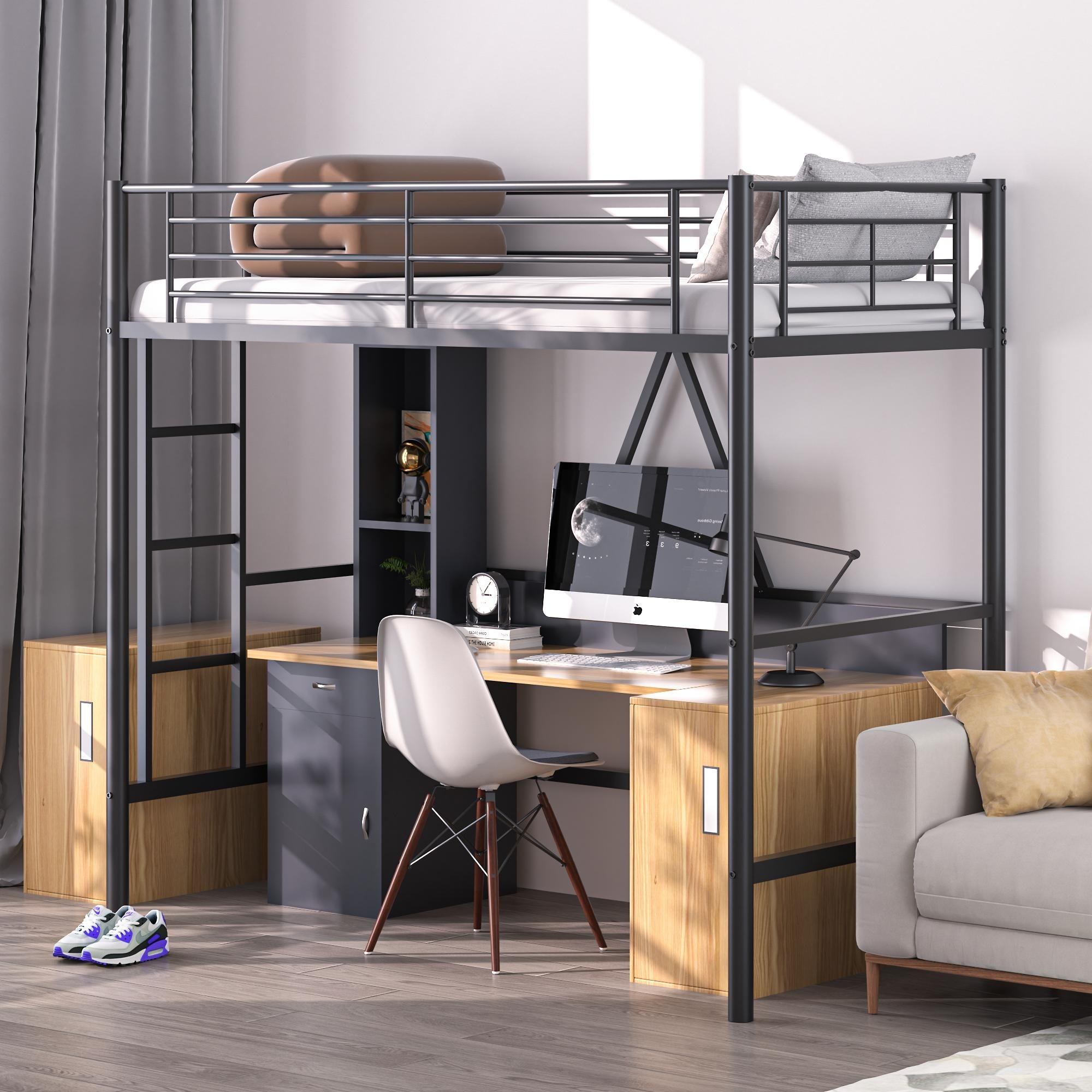 Twin Size Loft Bed Frame Heavy Duty Metal Bed Frame with Full Length Guardrail Removable Stairs for Juniors Adults Bed Bath Beyond 40202593