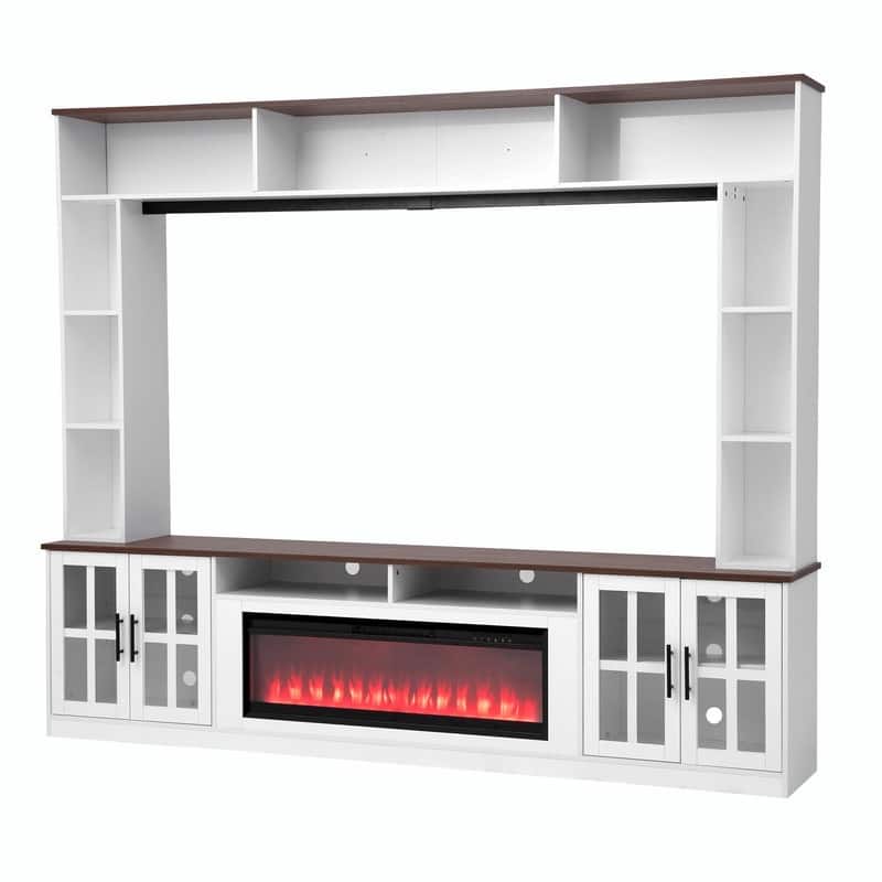 95.5" Wide Wall Unit Entertainment Center with Electric Fireplace and Bookshelves for TVs up to 80"