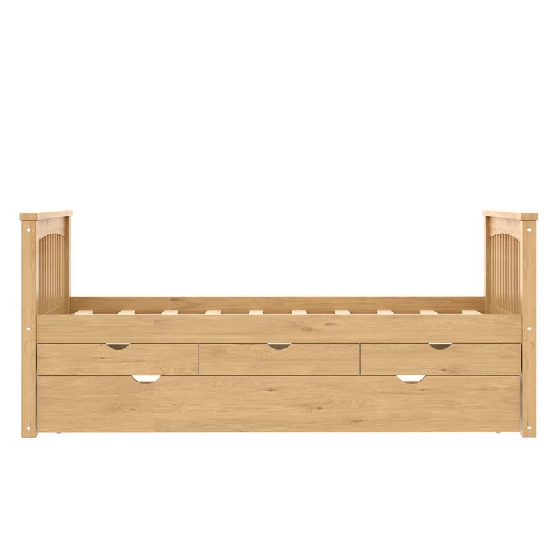 Roomfitters Platform Daybed with Trundle and Drawers, Solid Wood Bed Frame for Guest Rooms