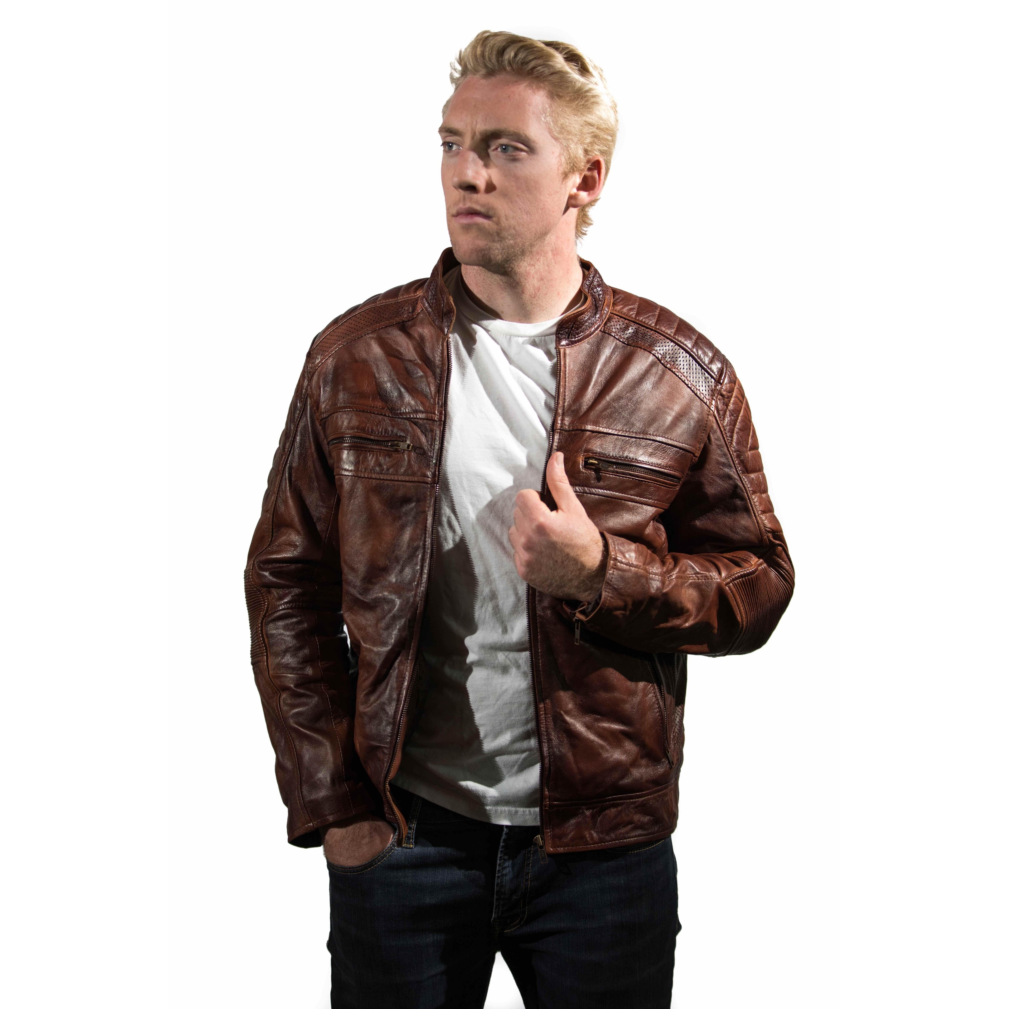 Shop Cafe Racer Mens Bikers Vintage Wax Brown Leather Jacket