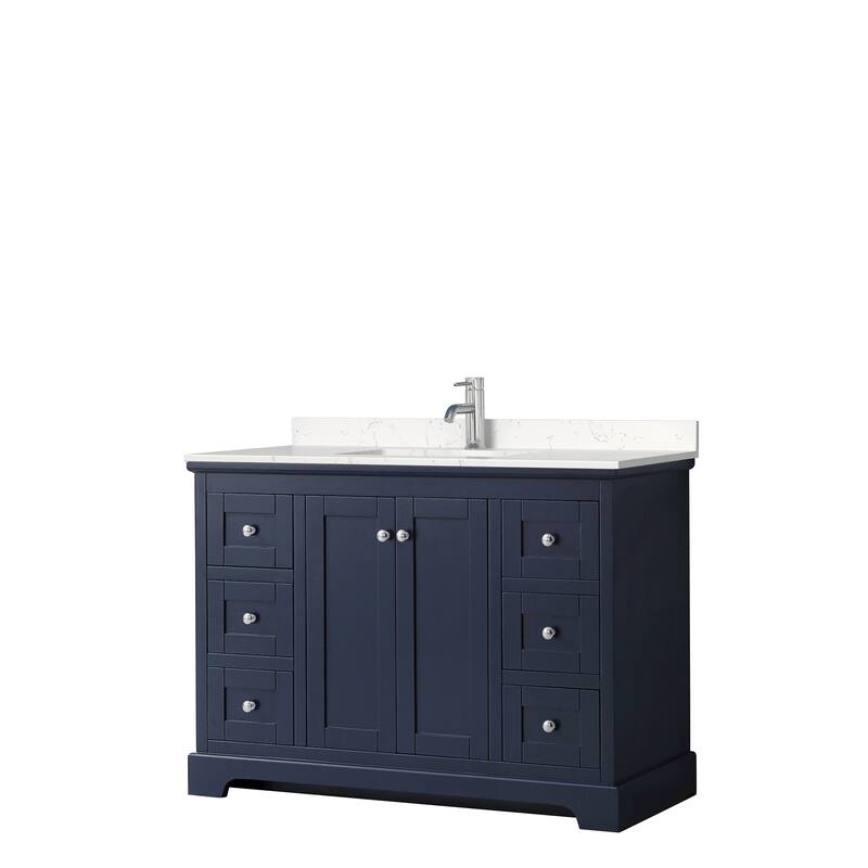 Avery 48 Inch Single Vanity, Cultured Marble Top - Dark Blue, Chrome Trim,Carrara Cultured Marble Top