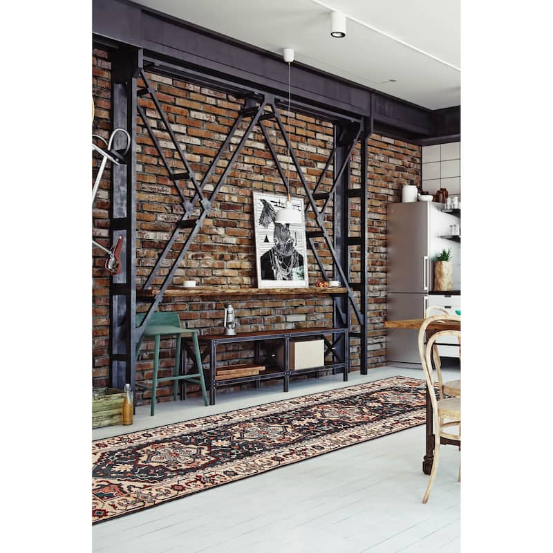 ECARPETGALLERY Hand-knotted Serapi Heritage Charcoal Wool Rug - 2'6 x 9'9