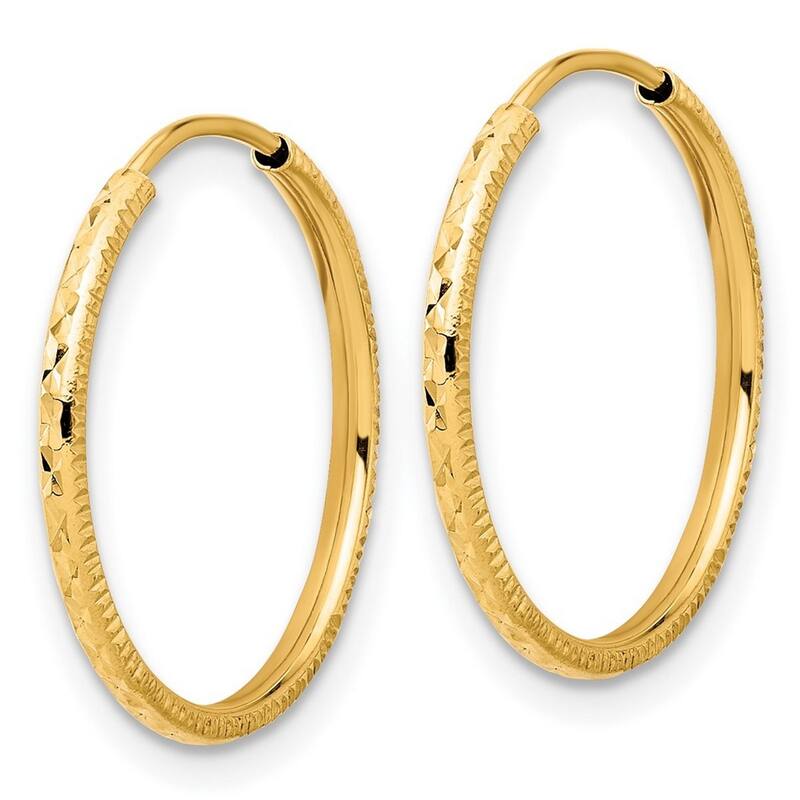 Curata 14k Yellow Gold Sparkle Cut Endless Hoop Earrings - 19.1x1.5mm