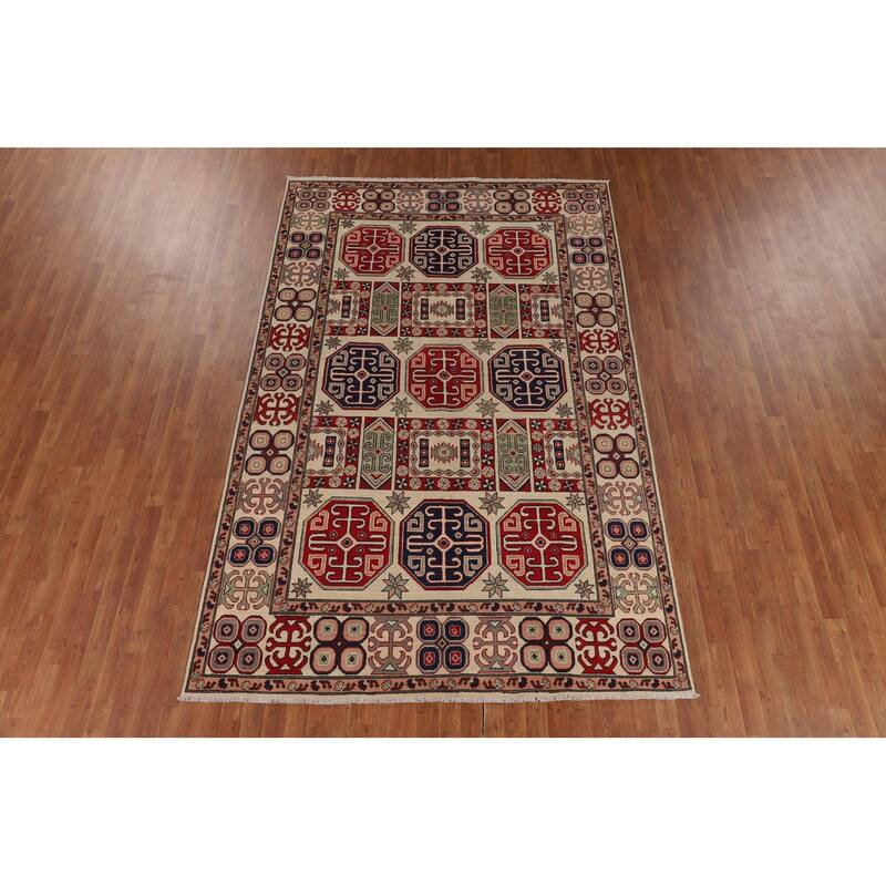 Geometric Kazak Oriental Area Rug Handmade Dining Room Wool Carpet - 6'6" x 10'0"