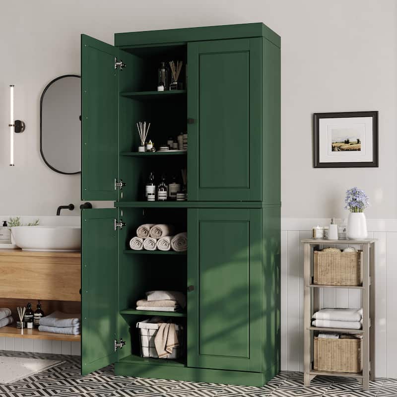 Palace Imports 100% Solid Wood Bathroom & Laundry Storage Cabinet, Raised Panel Doors, Adjustable Shelves, 32" Wide, 71.5" Tall