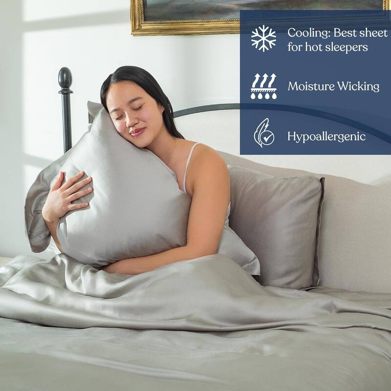 Delara 100% Eucalyptus Lyocell Tencel Fitted Sheet & Pillowcases, Naturally Cooling, Moisture-Wicking, Smooth & Breathable