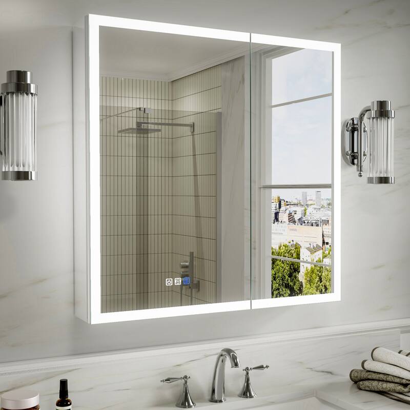 Modland 24"-30"W x 30"H LED Bathroom Medicine Cabinet with Mirror Anti-Fog,Surface or Recessed Mount