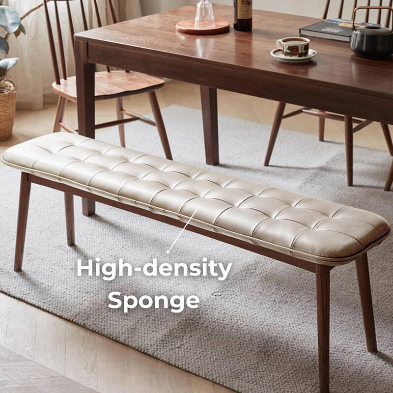 Genuine Leather Upholstered Bench - Solid Oak Frame